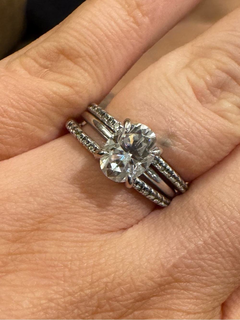 Elegant Clear Stone Double Band Ring Set in Silver-Tone